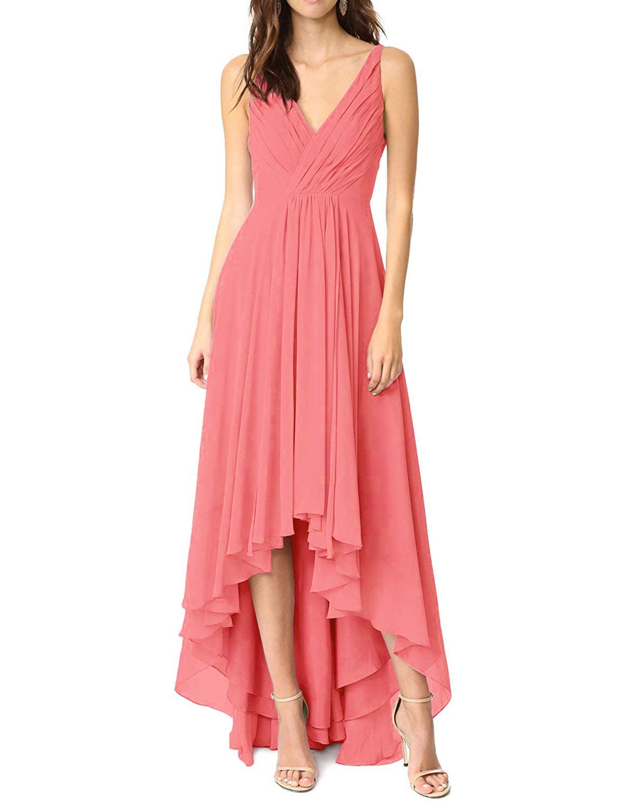 Women's V Neck Chiffon Bridesmaid Dress A Line Hilo Party Prom Evening