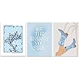 Blue Preppy Canvas Wall Art Posters Set of 3 Trendy Cowgirl Boots Home Decor Flower Market Painting Prints Coastal Aesthetic Picture for Girls Bedroom Bathroom Living Room Dorm 12x16Inch Unframed