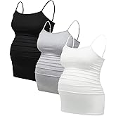 BEAUDRM Women's 3 Pack Maternity Tank Tops Casual Ruched Spaghetti Strap Pregnancy Cami Top Camisole