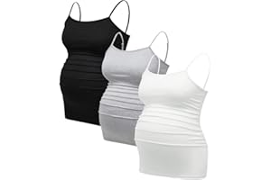 BEAUDRM Women's 3 Pack Maternity Tank Tops Casual Ruched Spaghetti Strap Pregnancy Cami Top Camisole