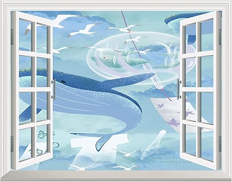 Amazon Co Jp 偽窓 壁掛けタペストリー 壁飾り 漫画 美しい 手描き ファンタジー 風景 イラスト 女の子 クジラ 森 ドリームランド 31 賃貸部屋ok オシャレな壁紙シール 50 40cm Home Kitchen