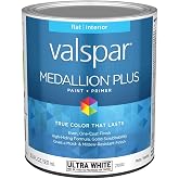 Valspar 21002 Ultra White Base Medallion Plus Interior Paint &amp; Primer, Flat, 1 Quart