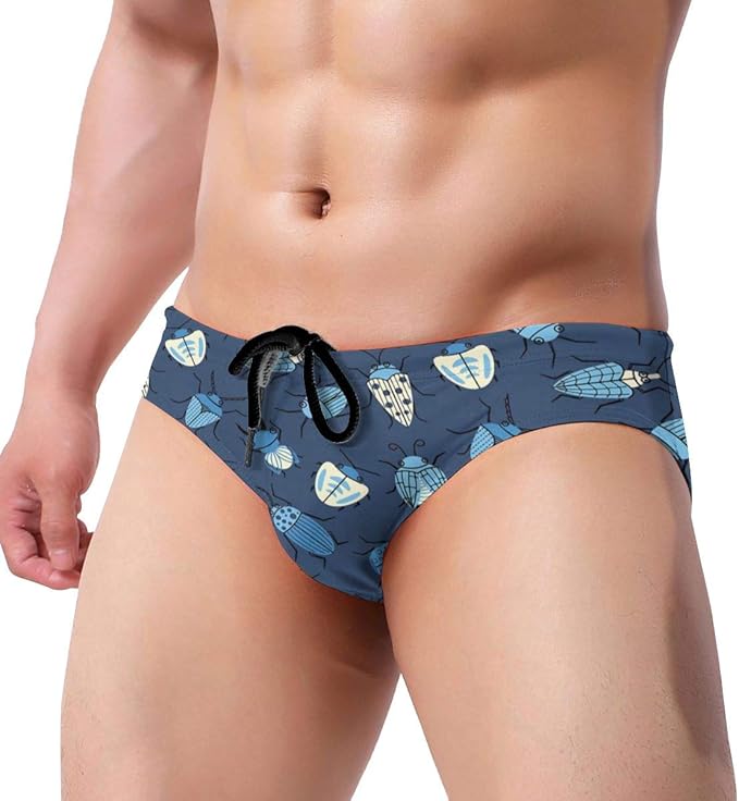 Bañador para hombre con diseño de insectos, cintura baja con cordón