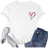 CQF Valentines Day Shirt for Women Love Heart Printed T-Shirts Casual Summer Tee Tops