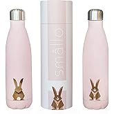 smållo | Water Bottle with Cute Bunny Design | Stainless Steel | Double Wall Insulated | Pink | 17oz