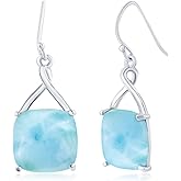 Beaux Bijoux Sterling Silver Blue Larimar Earrings for Women - Natural Larimar Jewelry - Beautiful Blue Larimar Stones - Unique Hypoallergenic Drop Larimar Earrings for Women