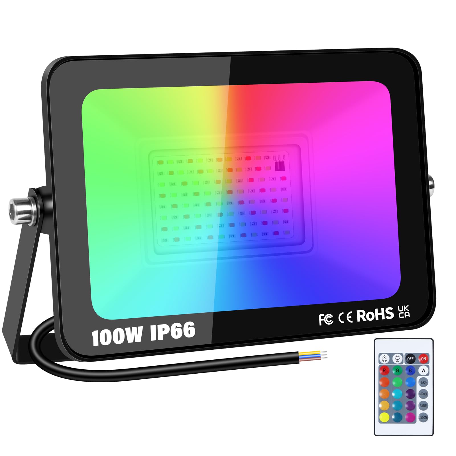 RIGIDON 100W LED Flood Light Outdoor, 16 Colour Changing IP66 Waterproof RGB Flood Lights with Remote Control for Garden, Yards, Stage, House Landscape Lighting