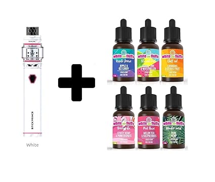White and Fluffy® Smok Set 3000mAh E-Zigarette + 6er CBD Liquid Probier Set (5ml) + TFV12 Atomizer 8ml TPD 80-100 Watt Verdam