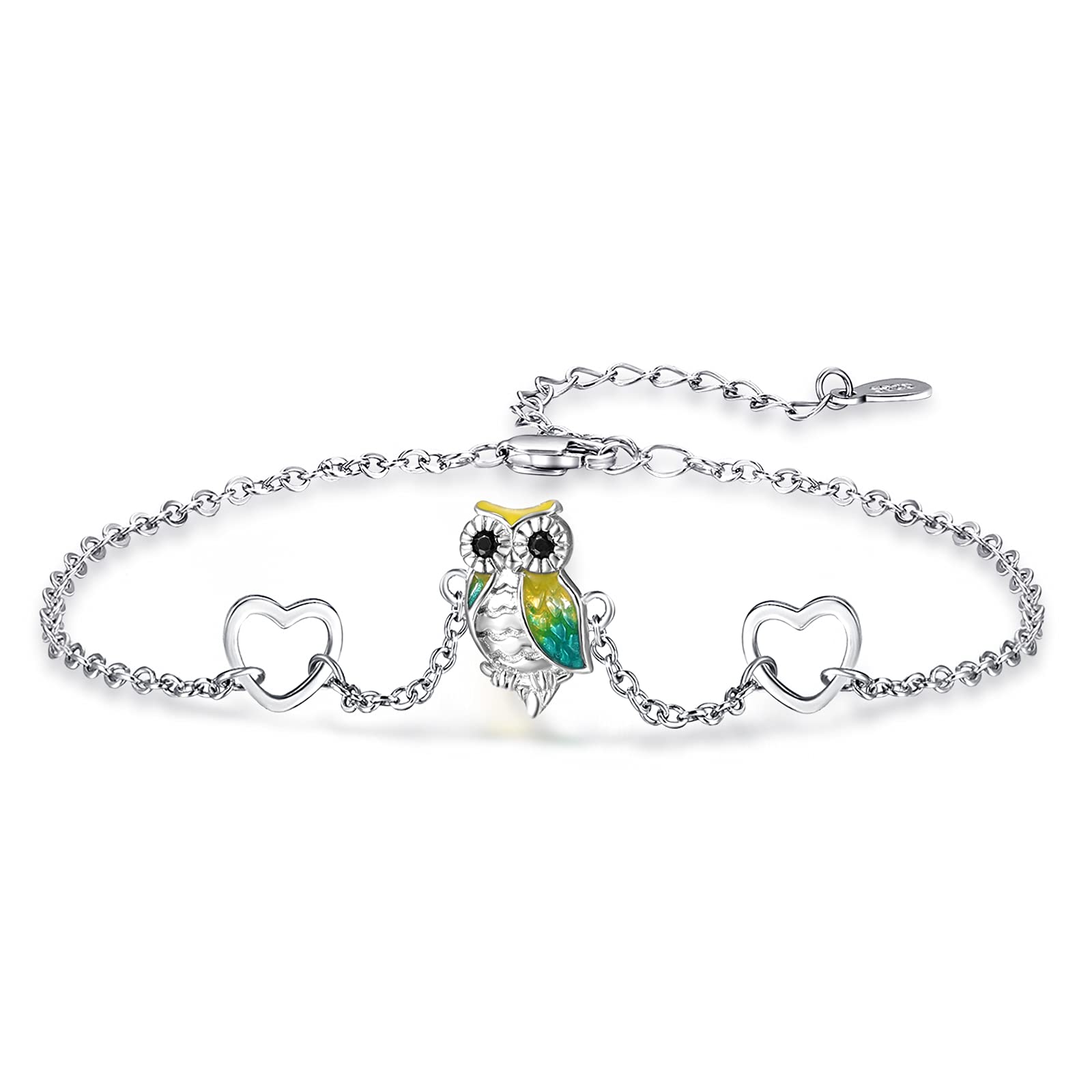 KINGWHYTE Owl Bracelet 925 Sterling Silver Animal Bracelet Owl Jewelry Gifts for Women Mum Girls Daughter — image 1