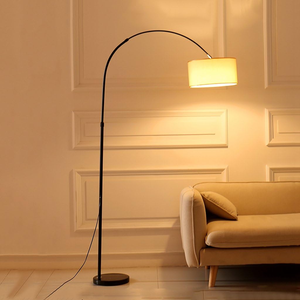 Perfect Arched Floor Lamp Shade and Fishing Shape Floor Lamp Black,Metal and Cloth Art Design，Living Room Reading Lights,Height 185CM XIANGY (Color : Linen Shade)