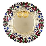 GD Designer Pooja Thali Traditional Metallic Finished Acrylic Pooja Thali/Tilak Thali with two Katoris/Golden Puja Thali