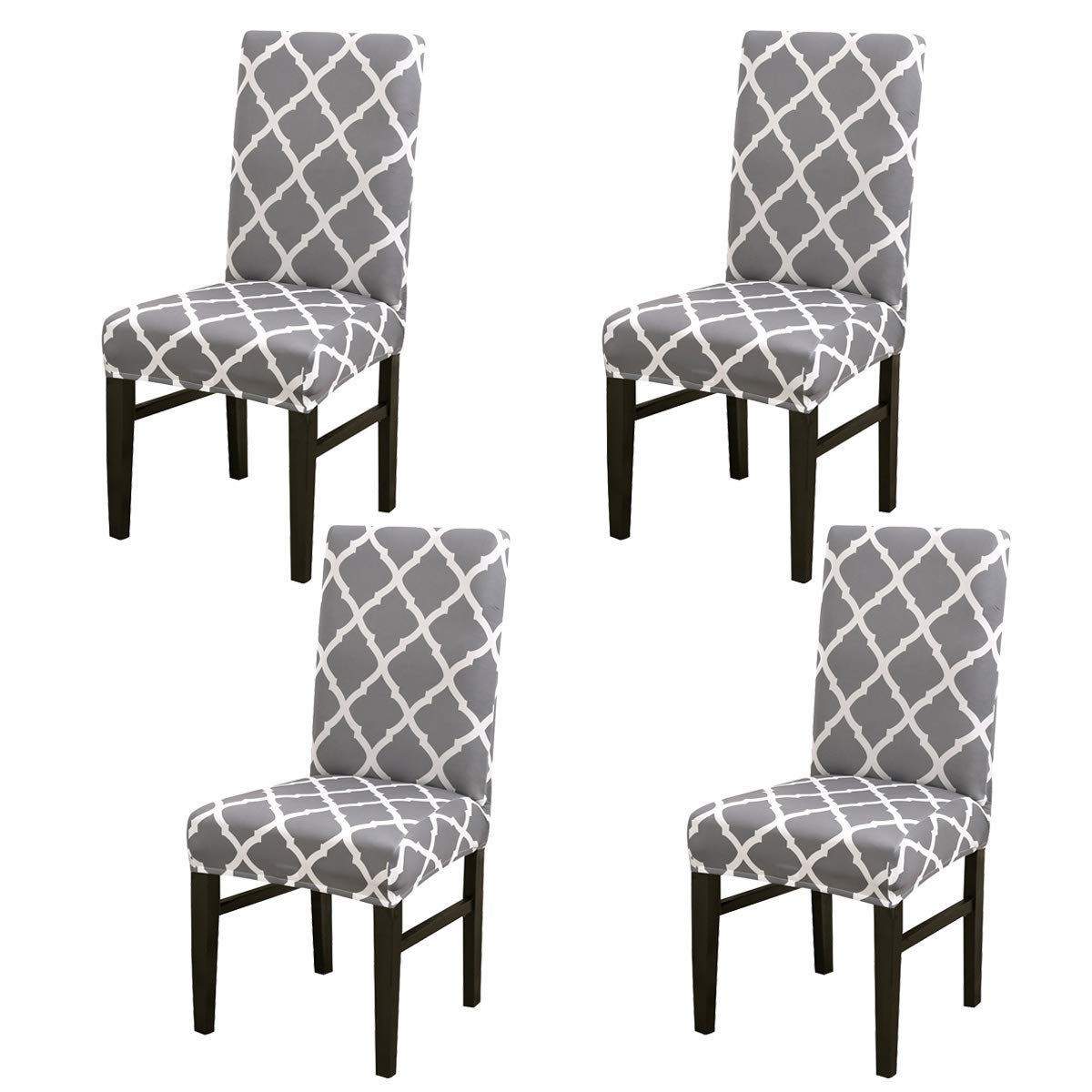 Aisaving Stretch Dining Chair Slipcover 4pcs Spandex Dining Chair Covers Removable Washable Universal Protector Cover Seat Slipcover for Hotel Dining Room Ceremony Banquet Wedding Party (Grey Grid)