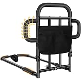 Heavy Duty Bed Rail for Elderly Adults with 2 Grab Bars, 400LBS Capacity, Adjustable Height Bed Assist Rail with Non-Slip Foam Grip, Sensor Light &amp; Storage Pocket for King/Queen/Full/Twin Bed