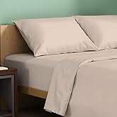 TEXAS LINEN CO. 100% Organic Cotton Queen Percale Sheet Set - Taupe Cotton Percale Sheets Queen, 4 Piece Percale Sheets Queen Size, Crisp, Cooling Sheets, 16" Deep Pocket Hotel Sheet Queen Size