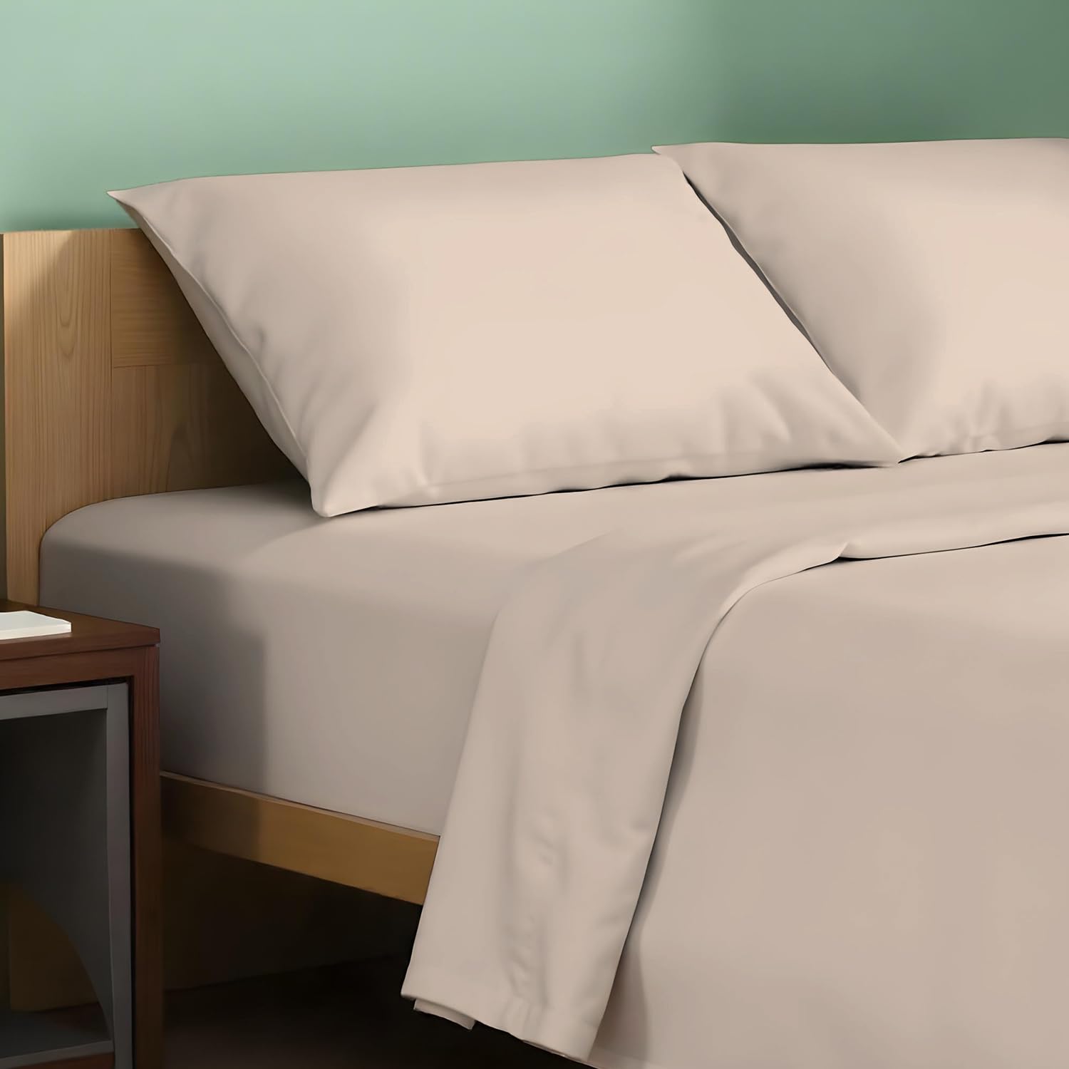 Photo 1 of Texas Linen Co. 100% Organic Cotton Sheets California King Size - 4 PC Organic Cotton Cal King Size Percale Weave Sheet Set, Soft, Cooling & Crisp, 16" Deep Pocket Hotel Quality Bedding Set - Taupe