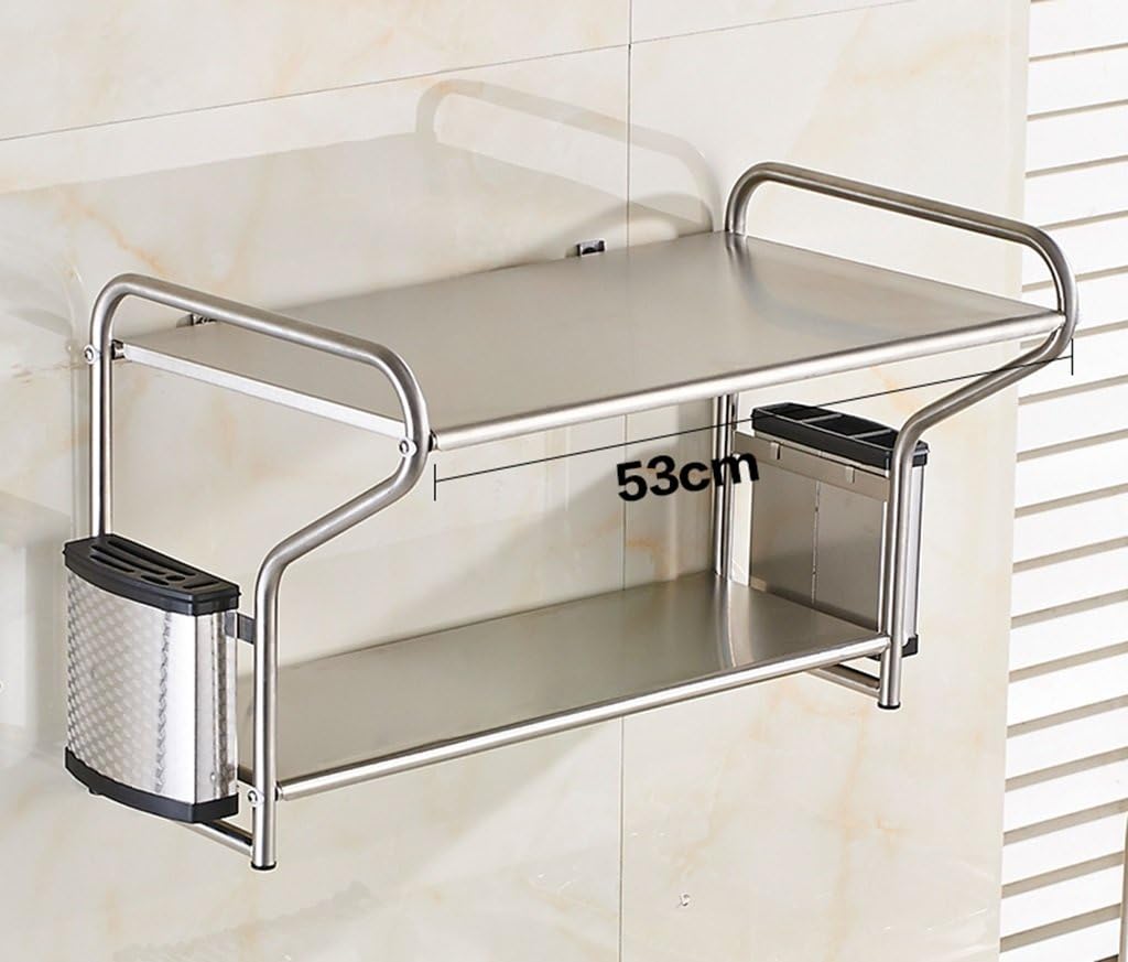 LI JING SHOP - Microwave oven Wall hanging Shelves, 304 stainless steel Oven bracket, Kitchen supplies Double layer Storage rack,Size:53 * 36 * 37CM / 58 * 36 * 37CM (Size : 53 * 36 * 37CM)