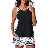 Summer Mae Blouson Tankini Swimsuits for Women 2026 Tummy Control Two Piece Bathing Suits with Sporty Pockets Swim Shorts