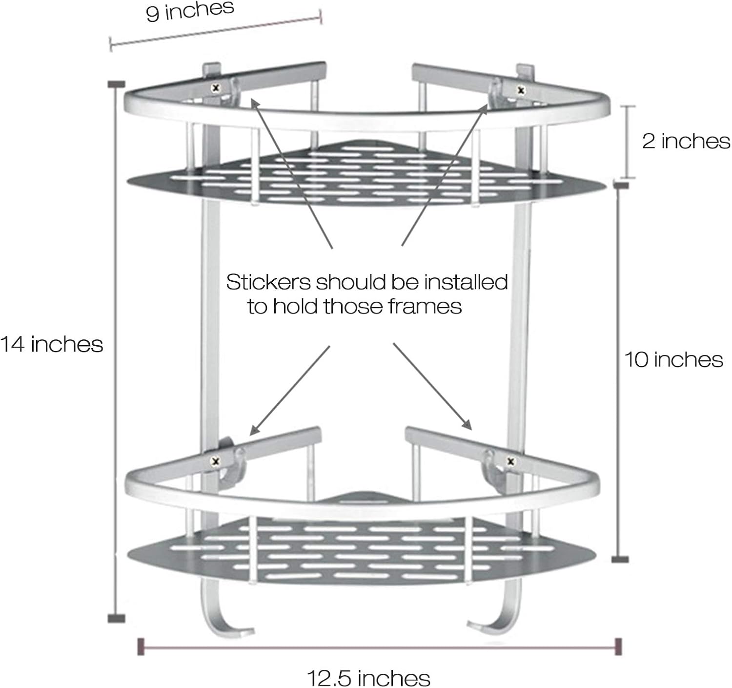 Lancher Bathroom Shelf ( No Drilling ) Durable Aluminum 2 Tiers Shower Shelf Kitchen Storage Basket Adhesive Suction Corner Shelves Shower Caddy: Home Improvement