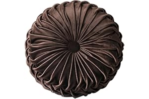 XQ HOUSE Round Velvet Pillow for Couch Small Handmade Decorative Throw Pillow for Bed Bedroom 13.7” Brown