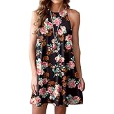 Feiersi Summer Dresses for Women Beach Floral Tshirt Sundress Sleeveless Casual Loose Tank Dress