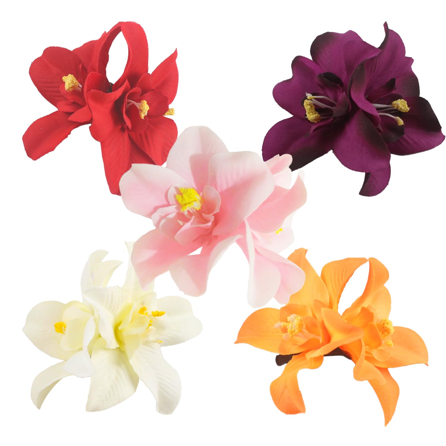 Tabanzhe 10PCS Bohemian Flower Hair Clips,5 Colors Double Orchid Tropical Flower Hair Pins,Artificial Hawaiian Beach Flower Hair Pins Clip Hair Style Accessories for Women Girls Wedding Party Holiday
