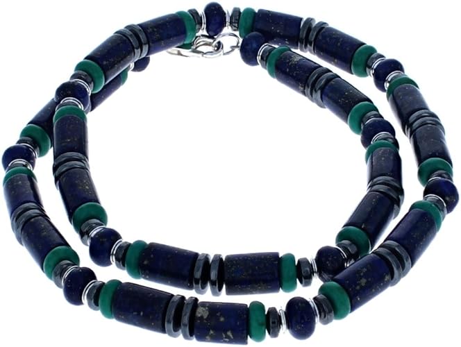 Amazon Timeless Treasures ラピス ターコイズ ヘマタイト スターリングシルバー メンズビーズネックレス 米国製ハンドメイド ネックレス 通販