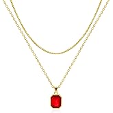 Lourny Gold Layered Crystal Necklace for Women, 18K Gold Plated Choker Emerald Green Dainty Chain Trendy Statement Necklace Jewelry for Women Gifts