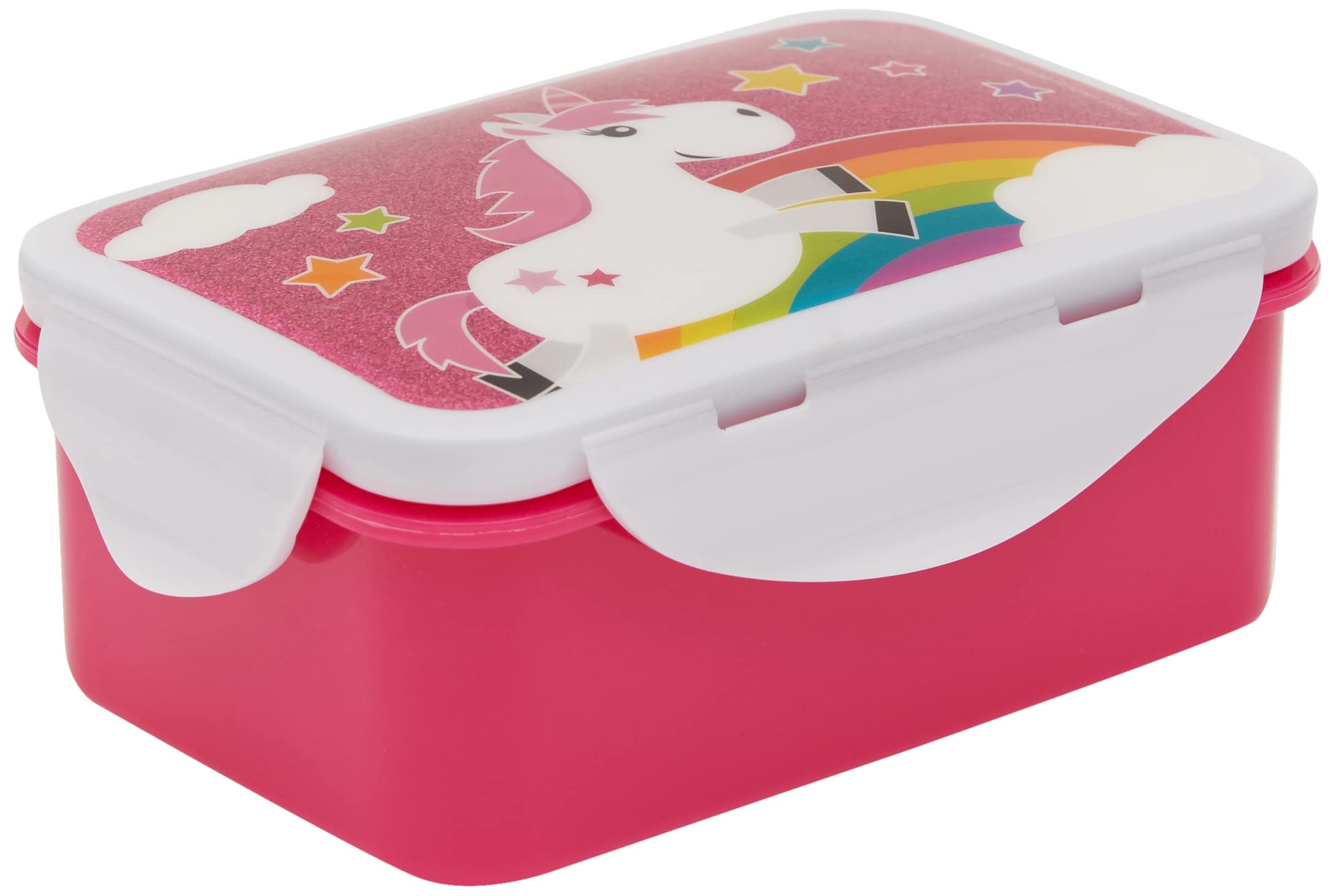 infinite by GEDA LABELS 15898 Unicorn Kids 4-Way Clip-Lock Lunch Box, Plastic, Multicoloured, 16.3 x 10.5 x 6.5 cm