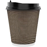 LITOPAK 80 Pack 10 oz Paper Coffee Cups, Insulated Ripple Wall Hot Coffee Cups with Lid and Straws, Brown Three Layer Insulated Hot Beverage Cups for Parties, Picnic, and Travel