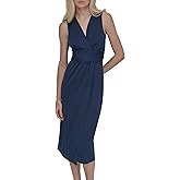 DKNY Women's Sleeveless Surplice Neck Side Ruching Midi Dress