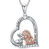 LONAGO Rabbit Heart Pendant Necklace Sterling Silver Bunny Pendant Necklaces Gift for Women Daughter