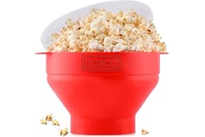 The Original Korcci Microwaveable Silicone Popcorn Popper, BPA Free Microwave Popcorn Popper, Collapsible Microwave Popcorn Maker Bowl, Dishwasher Safe - Red