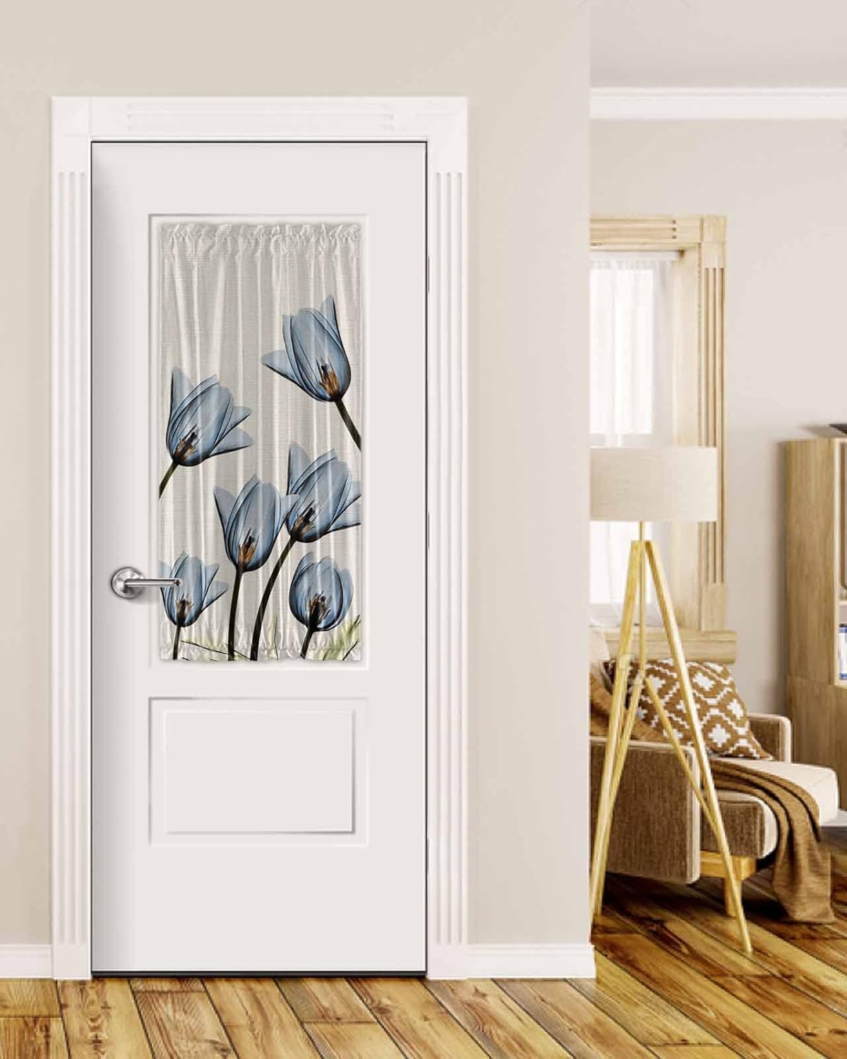 Outdoor Curtains - OComster Spring Floral Blackout Door Curtains for Door Window, Blue Tulip French Door Curtains, Farmhouse Flowers Window Curtains for Patio Door/Sidelight Door, 1 Panel with Tieback, 25 x 40 Inches