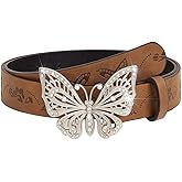 Flimire Western Belt for Women Brown Country Belt for Jeans Pants Cowgirl Cowboy Leather Belts with Butterfly Buckle