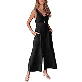 ANRABESS Womens Jumpsuits Summer Linen Wide Leg Sleeveless V Neck Casual Dressy Rompers Pants 2026 Spring Vacation Outfits