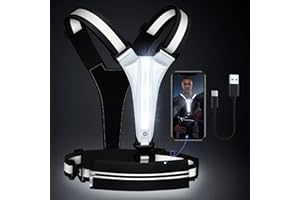 Ylzzrs LED Reflective Vest Running Gear, USB Rechargeable Light Up Running Vest Chest Phone Holder for Runners Night Walking,6-11hrs Light Adjustable Waist/Shoulder for Women Men Kids