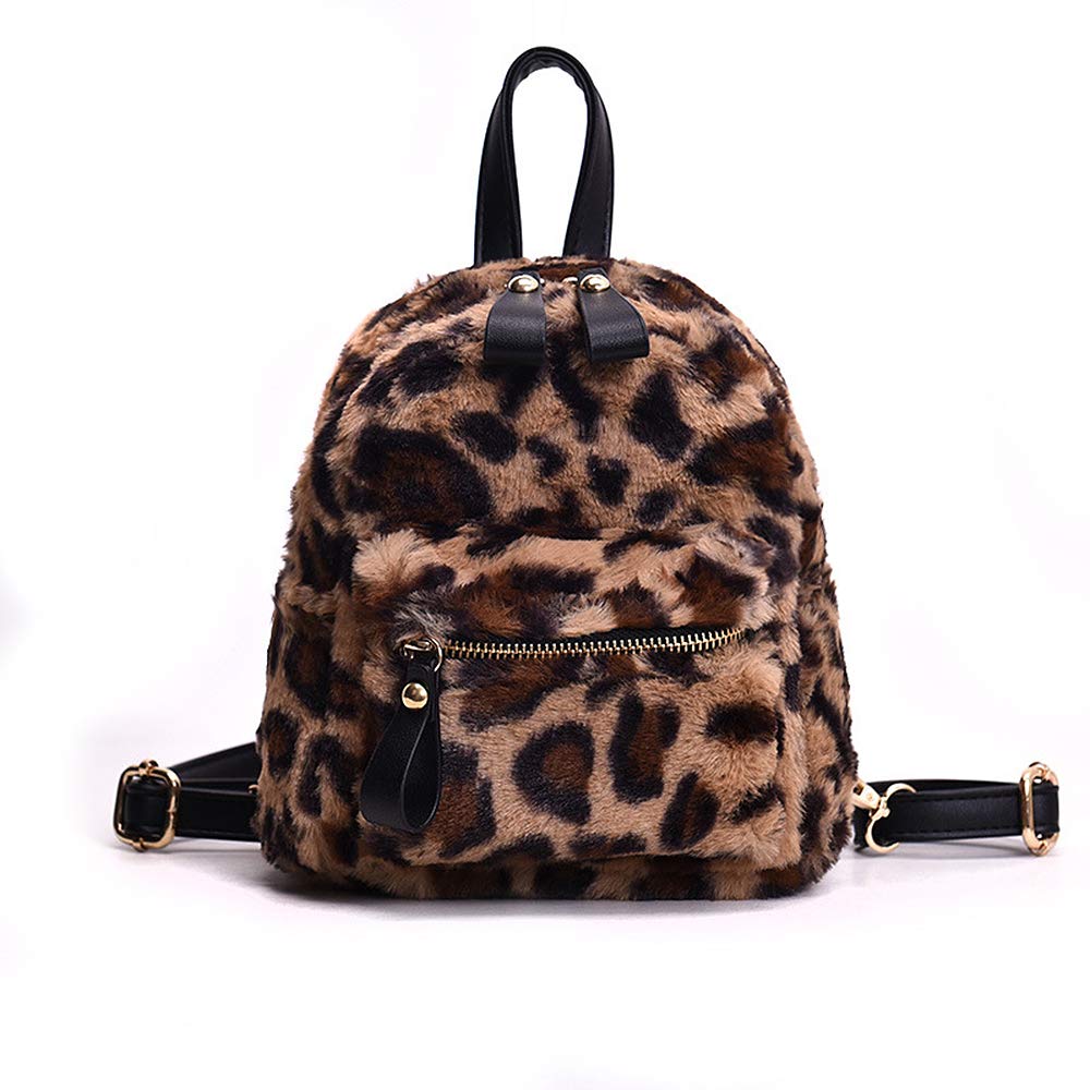 Mellshy Women Leopard Print Backpack Mini Fluffy Shoulder Bag
