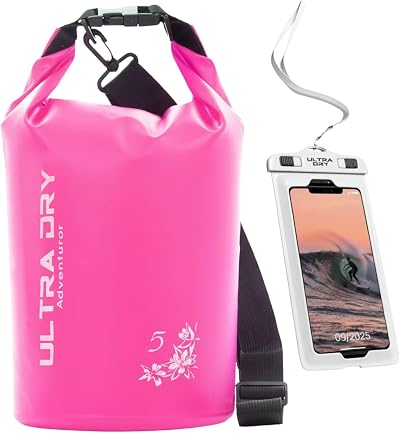 Ultra Dry Adventurer Premium 5 L Waterproof Dry Bag Pink with Phone Case