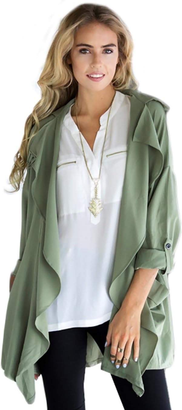 Women's Open Front Draped Collar Drawstring Waist Loose Jacket Coat