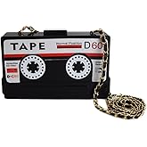 QZUnique Tape Shaped Shoulder Bag Radio Recorder PU Crossbody Bag Women's Retro Evening Bag Handbag Clutch Purse