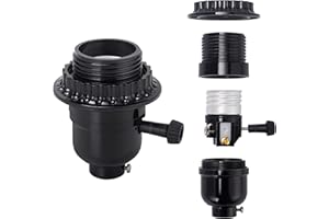 DiCUNO UL Listed E26 Lamp Socket Replacement, Turn Switch Knob ON/Off, Threaded Medium Base Light Socket with Lamp Shade Ring for Table, Floor Lamp Repair Kit, Black, 1-Pack