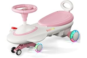 Baotree Kids Electric Ride On Car 12V - Electric Wiggle Car with Rechargeable Battery, LED Lights & Music,Anti-Rollover for Boys Girls Ages 3-8, Indoor/Outdoor Toy Vehicle up to 150 lbs