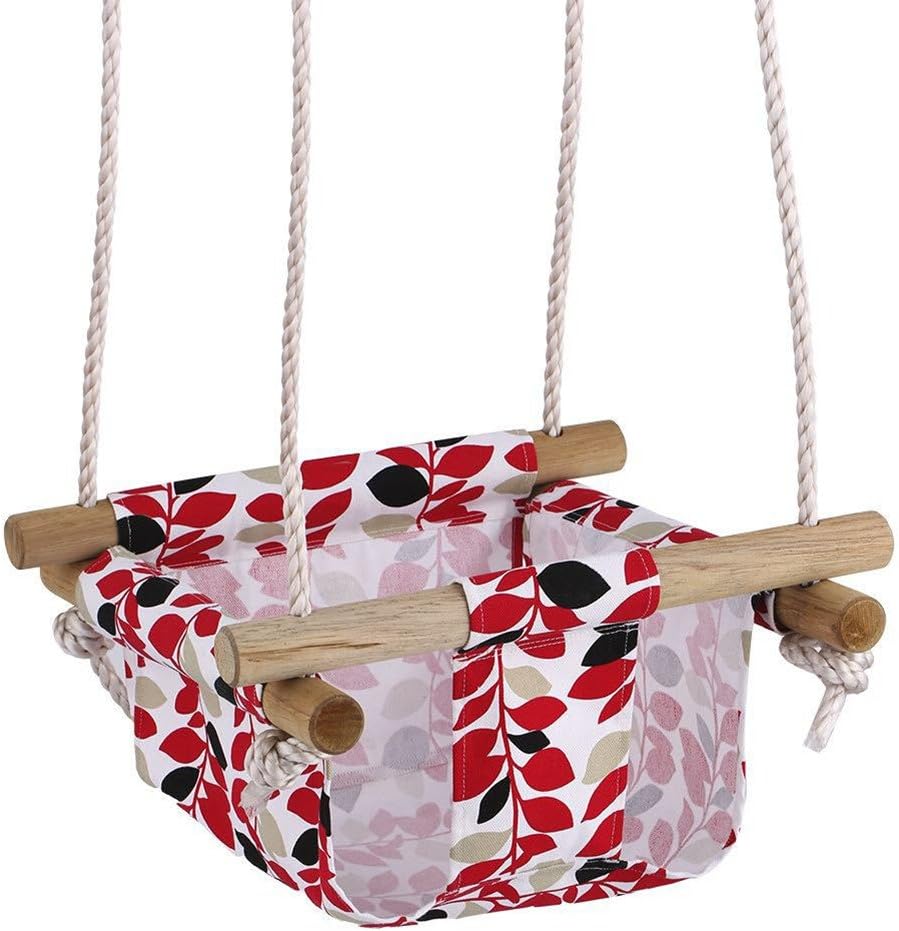Baby Canvas Swing Hanging Chair Wooden Swinging Rocking Chair,Red