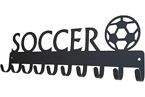 THE METAL PEDDLER Soccer with Ball Sports Medal Hanger Display - 14.5 inches with 10 Hooks - Made in The USA