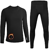 Poekuao Boys Thermal Underwear Set, Kids Thermals Top and Bottom Set, Soft Fleece Lined Long Johns Base Layer for Skiing