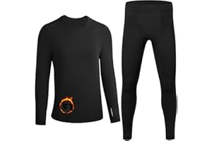 Poekuao Boys Thermal Underwear Set, Kids Thermals Top and Bottom Set, Soft Fleece Lined Long Johns Base Layer for Skiing