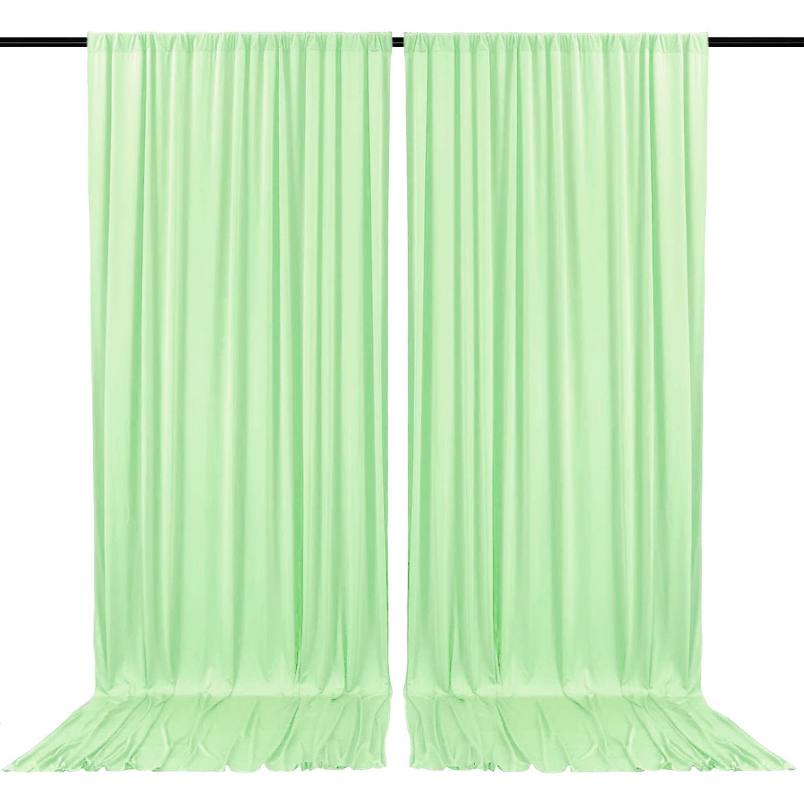 Photo 1 of 2 Panels Light Green Backdrop Curtain, 10 x 10 Feet Satin Background Curtains for Parties, Weddings, Baby Showers, Halloween, Christmas Birthday Party Photoshoot Backdrop Curtains Decorations