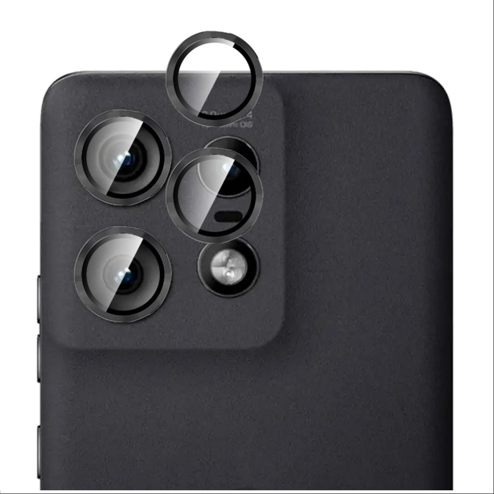 GIOPUEY [Full Protection Camera Lens Protector Compatible with Motorola Edge 50 Pro,[Double protection] Metal + Tempered Glass, Camera Protector - black