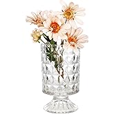 VanEnjoy Pedestal Base Glass Vase Wide Mouth vases for Flowers, Embossed Flower Vase Decorative for Home Office Wedding Holiday Party - 9 inches Diamond