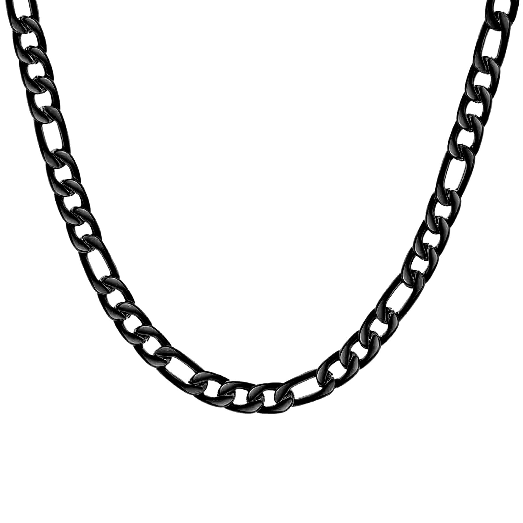 Cupimatch Thick Heavy Figaro Chain Necklace 4/5/5.6/5.7/5.8mm Width for Men 16/18/20/22/24 inches Length Silver/Black/Gold